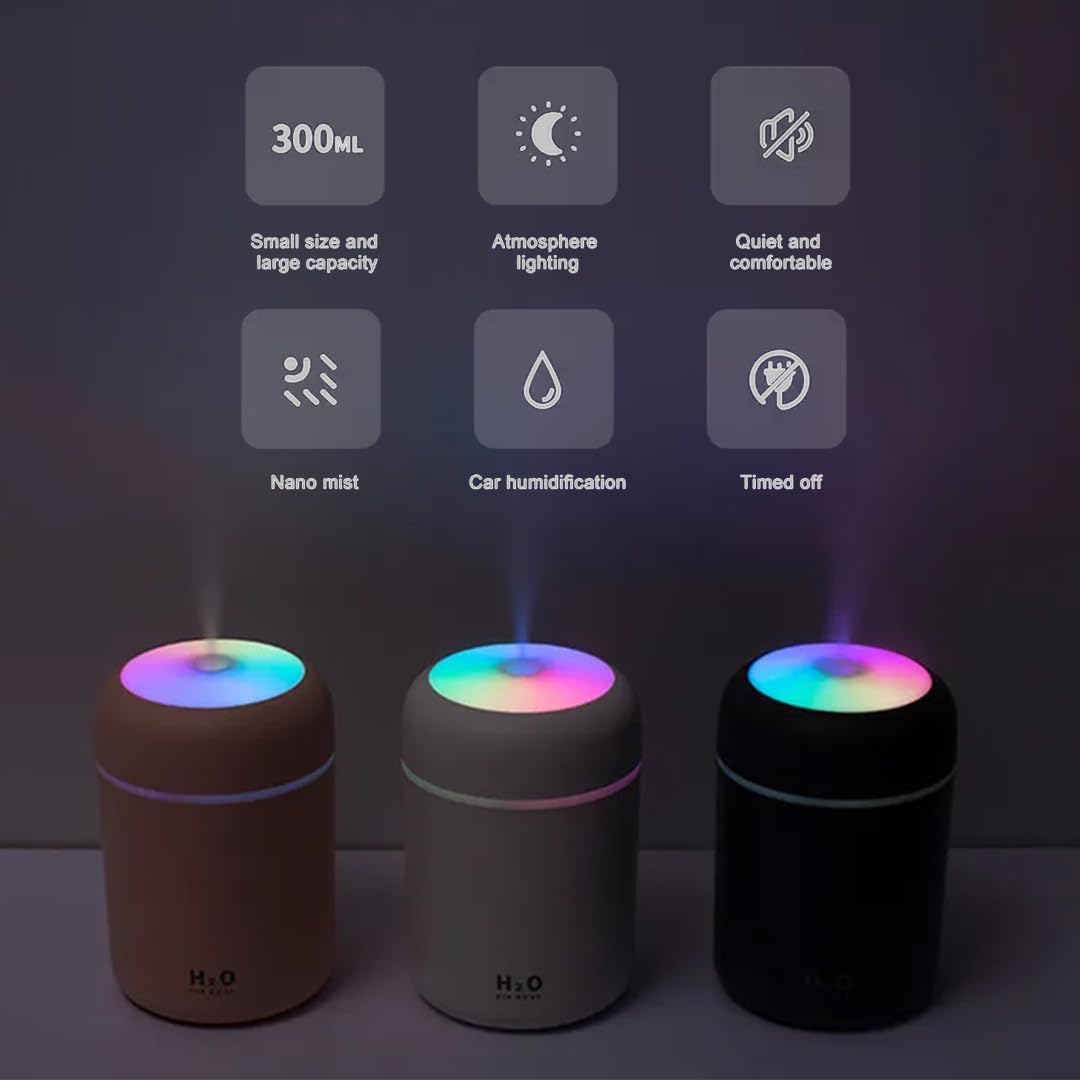 300ml Essential Oil Diffuser & Humidifier – Ultrasonic Cool Mist with Quiet Operation, LED Lights – Aromatherapy Air Freshener for Home, Office, Car(Colours May Vary)