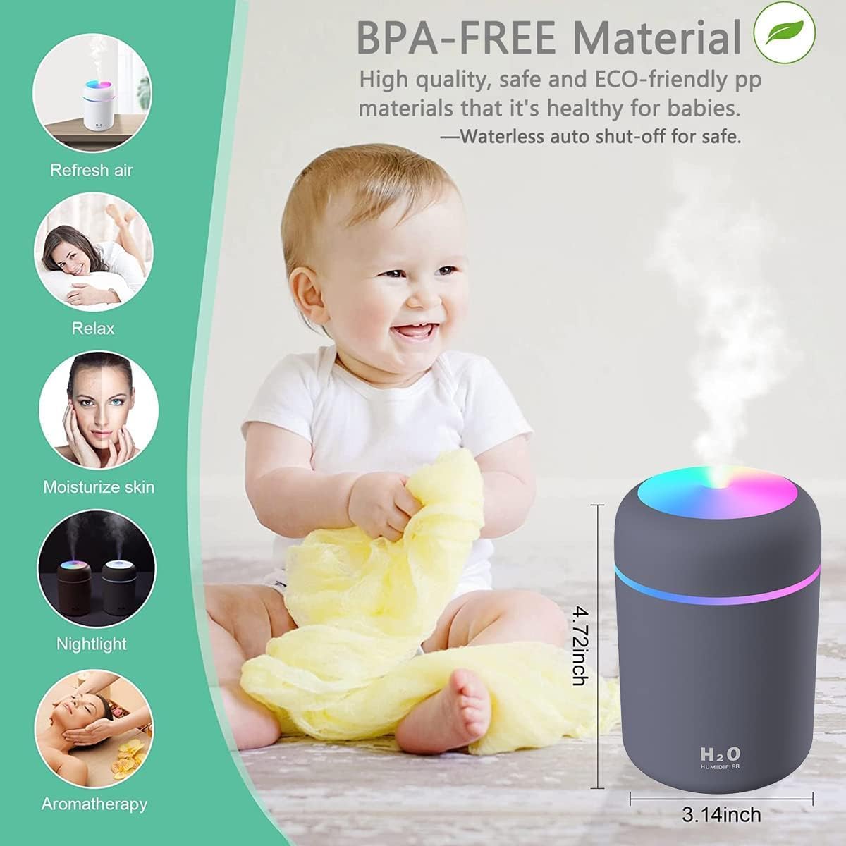300ml Essential Oil Diffuser & Humidifier – Ultrasonic Cool Mist with Quiet Operation, LED Lights – Aromatherapy Air Freshener for Home, Office, Car(Colours May Vary)
