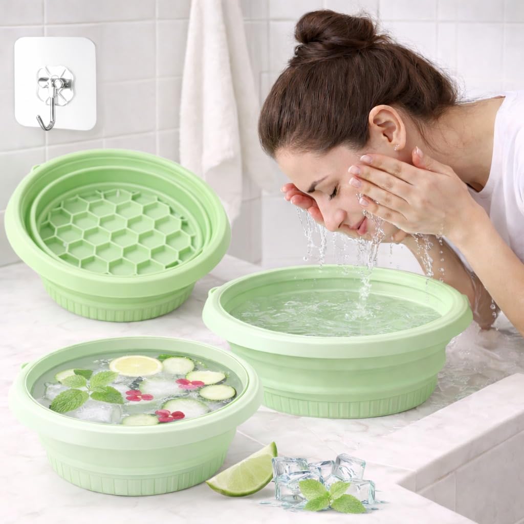 Ice Face Bowl for Skin Tightening & Glow + Free Hook | Silicone Ice Facial Bowl with Ice Tray | Reduce Puffiness, Acne & Dark Circles | Face Ice Bath at Home