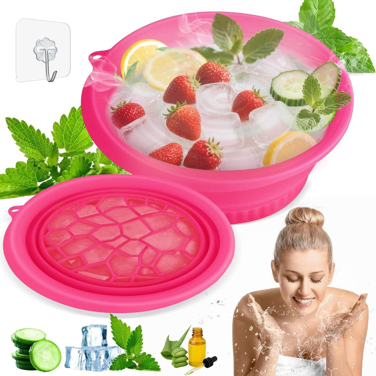 Ice Face Bowl for Skin Tightening & Glow + Free Hook | Silicone Ice Facial Bowl with Ice Tray | Reduce Puffiness, Acne & Dark Circles | Face Ice Bath at Home