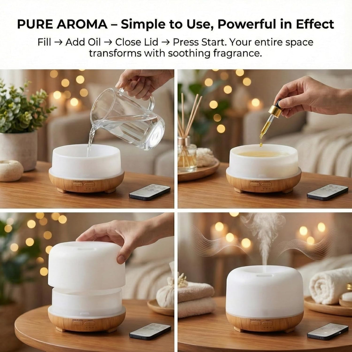 300ml Essential Oil Diffuser & Humidifier – Ultrasonic Cool Mist with Quiet Operation, LED Lights – Aromatherapy Air Freshener for Home, Office, Car(Colours May Vary)