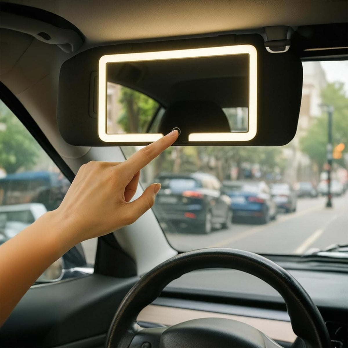 LED Car Mirror with 3 Light Modes and Dimmable Touch Control | Rechargeable Makeup Vanity Mirror with 2000mAh Battery, USB Cable, and Universal Fit for All Car Sun Visors
