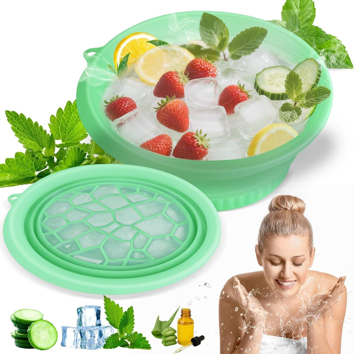 Ice Face Bowl for Skin Tightening & Glow + Free Hook | Silicone Ice Facial Bowl with Ice Tray | Reduce Puffiness, Acne & Dark Circles | Face Ice Bath at Home