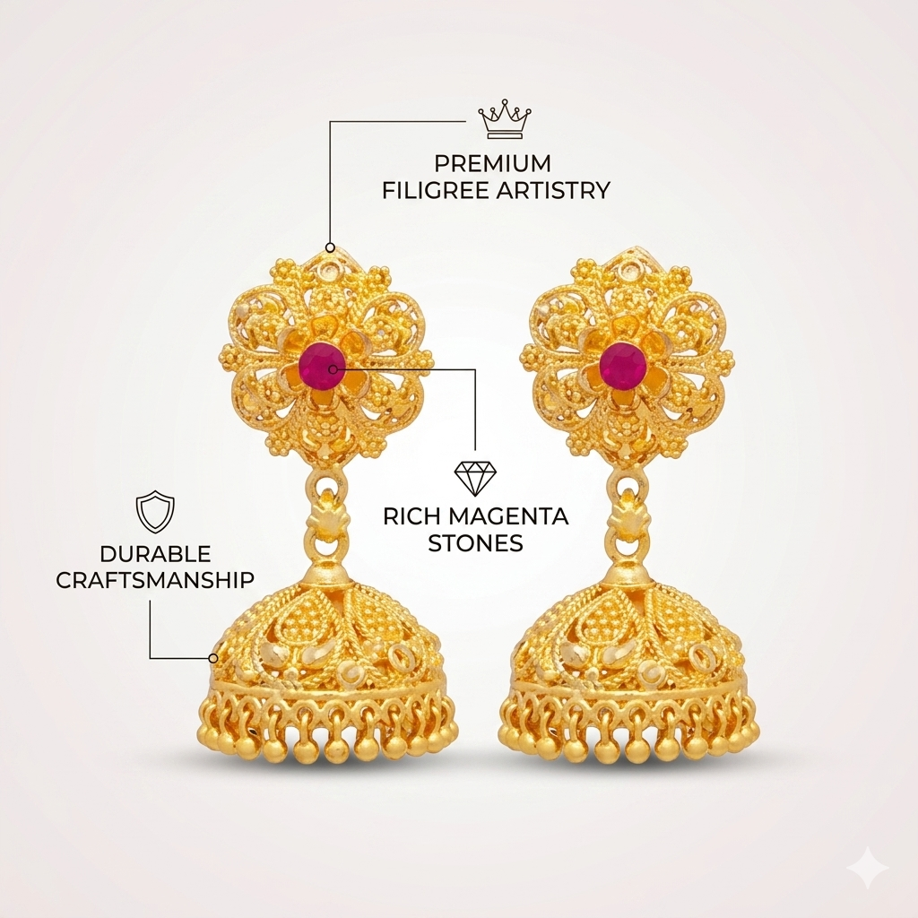 Livicarts Feminine Chic Gold-Plated Jhumka Earrings – Elegant Traditional Statement Jewellery[18823475]
