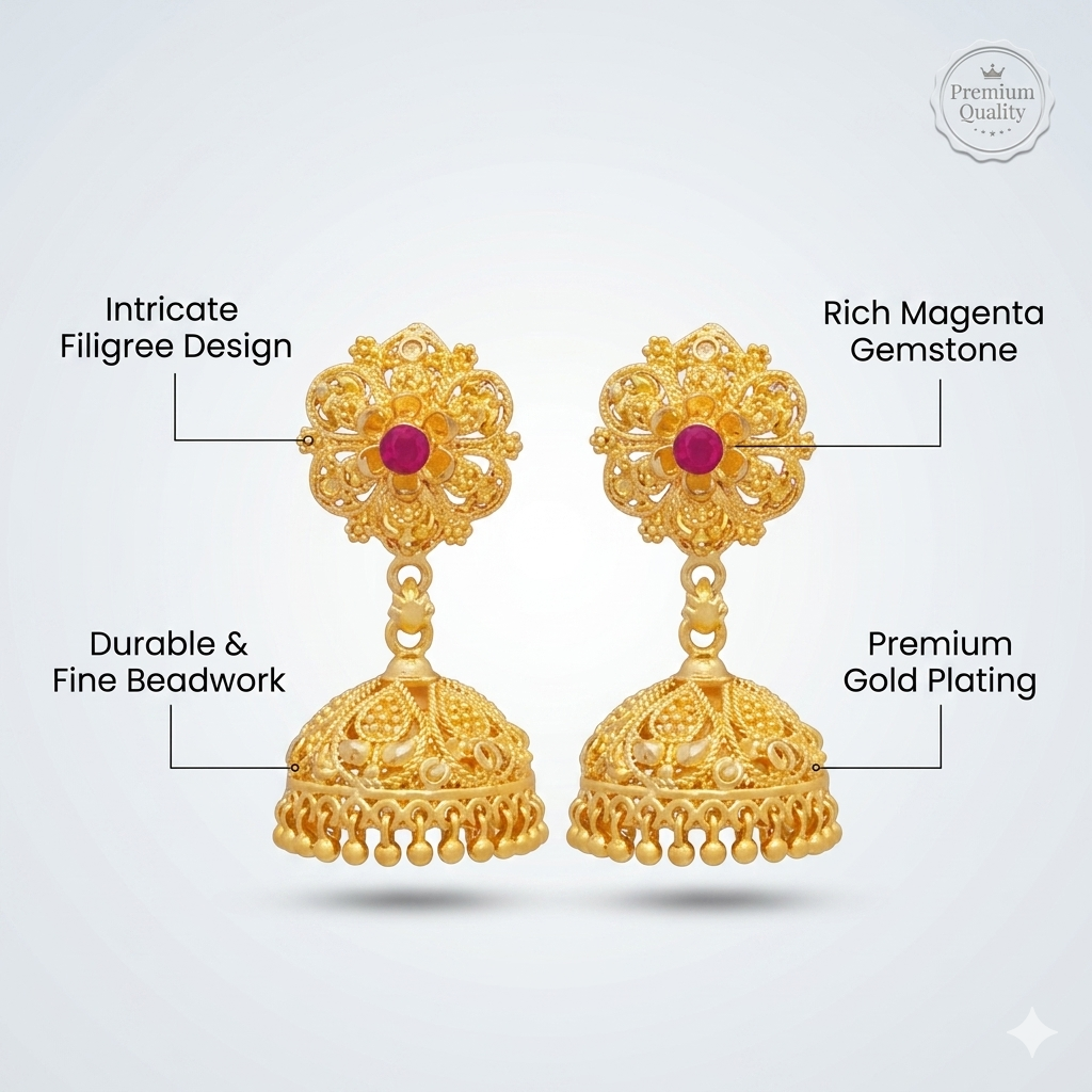 Livicarts Feminine Chic Gold-Plated Jhumka Earrings – Elegant Traditional Statement Jewellery[18823475]